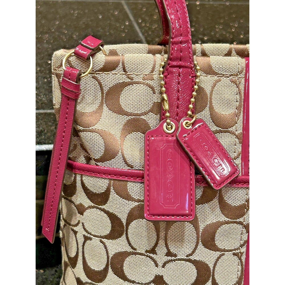 Coach Signature Raspberry Pink Python Snake Strip… - image 2